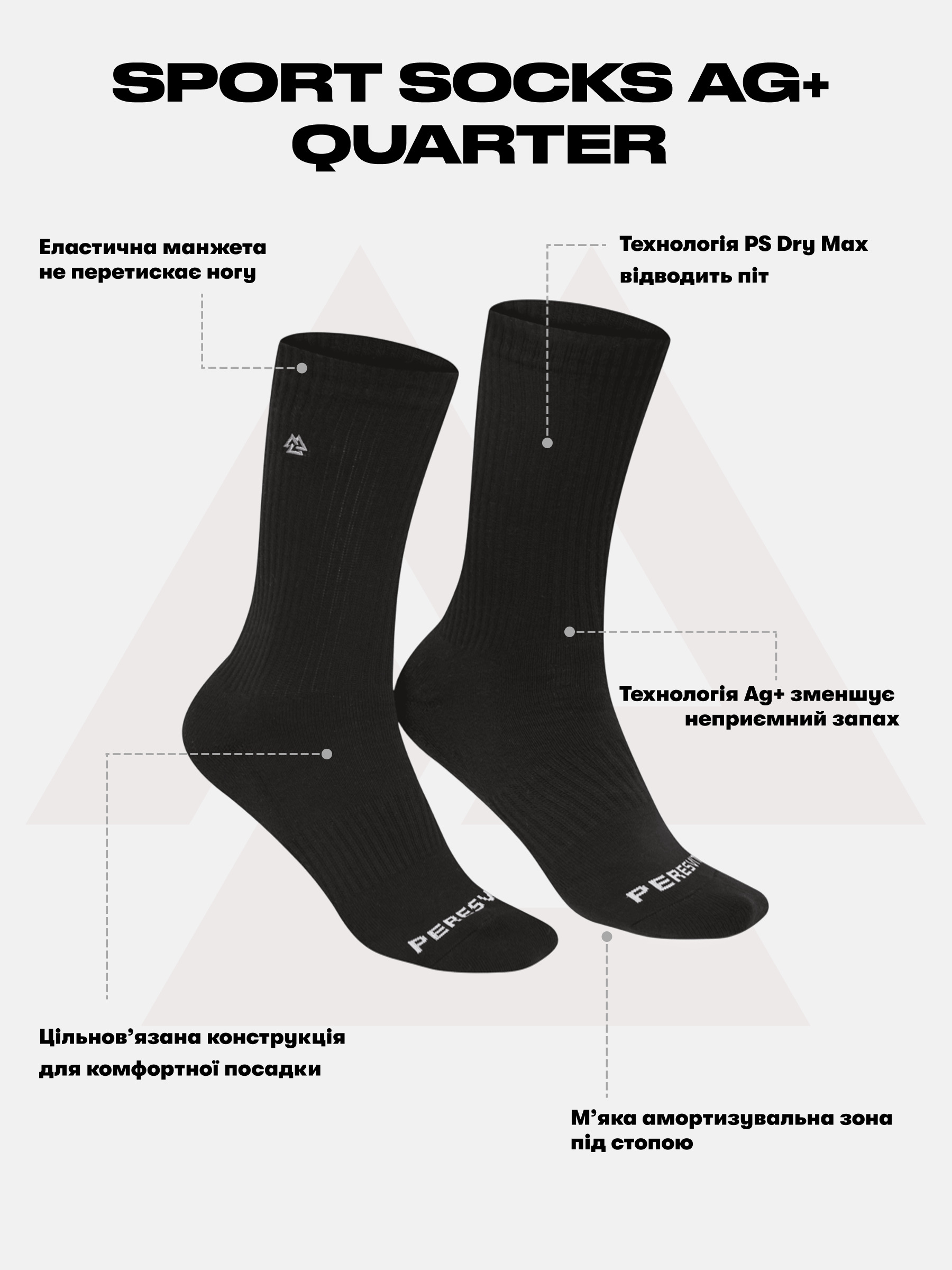 Sport Socks AG+ Quarter Black (3 pairs), Photo № 2